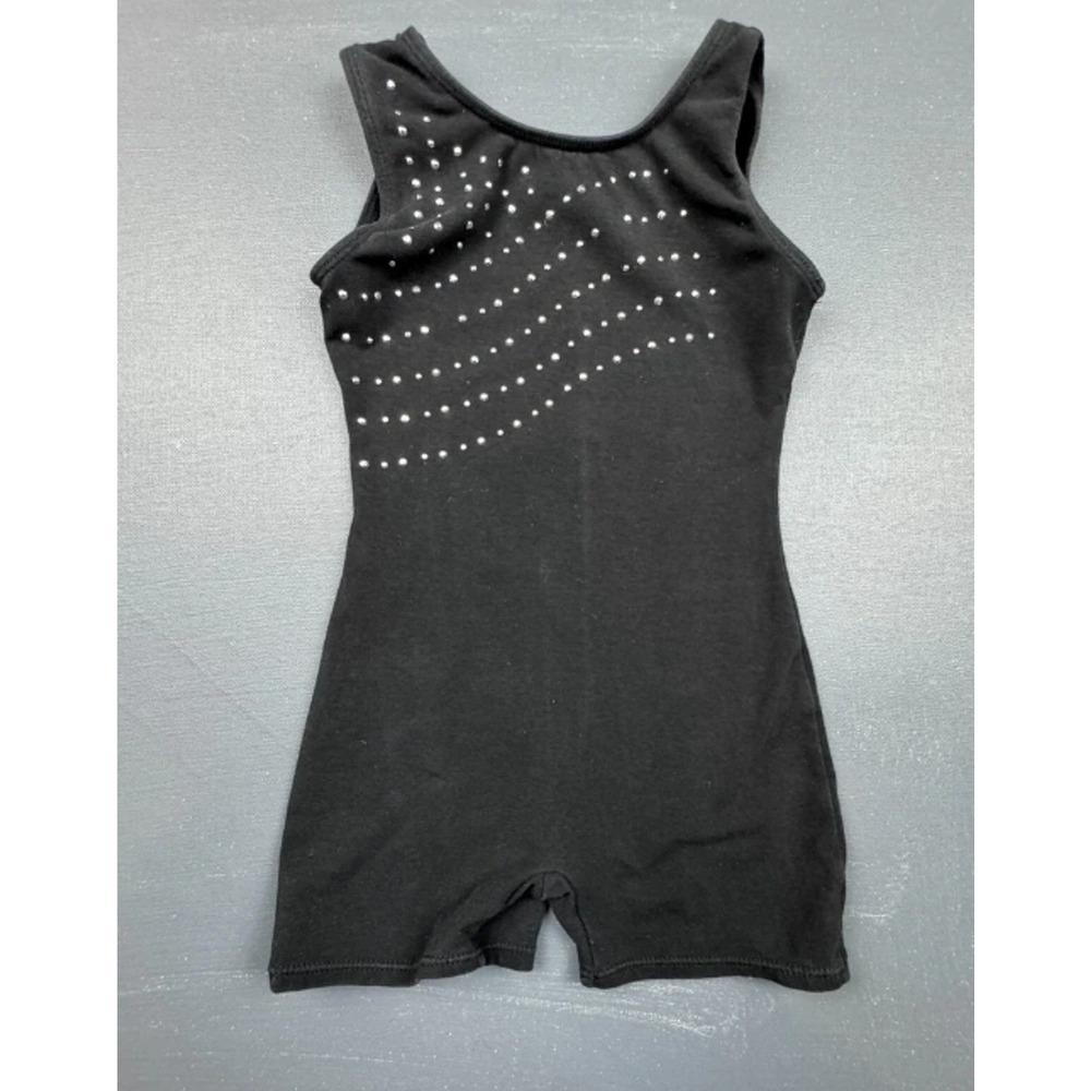 Dance Unitard Freestyle Large Child Black Sparkle Acro Tumbling Sequin Shorts